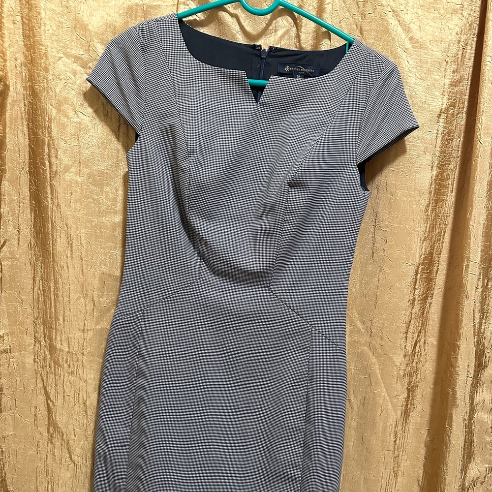 Brooks Brothers Gray and Navy Check Midi Dress NWT